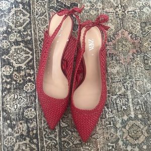Zara Red Woven Slingback Heels